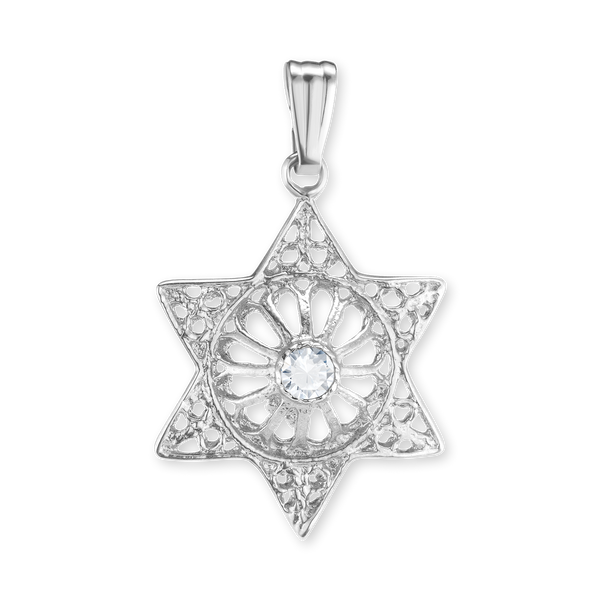 Sterling Silver Star of David Pendant with Cubic Zirconia (23 x 14 mm)