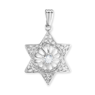 Sterling Silver Star of David Pendant with Cubic Zirconia (23 x 14 mm)