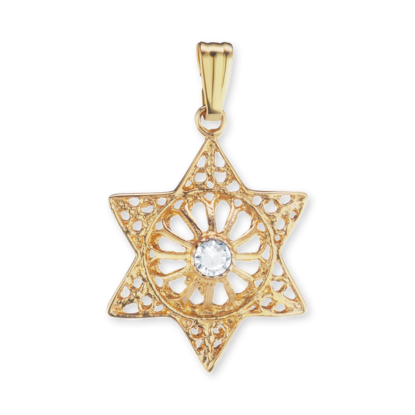 Sterling Silver Star of David Pendant with Cubic Zirconia (23 x 14 mm)