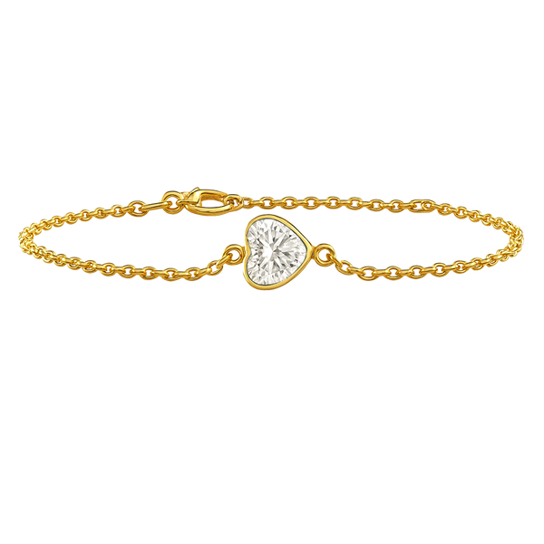 Diamond or Gemstone Heart Bezel Charm in 14K Yellow Round Cable Bracelet