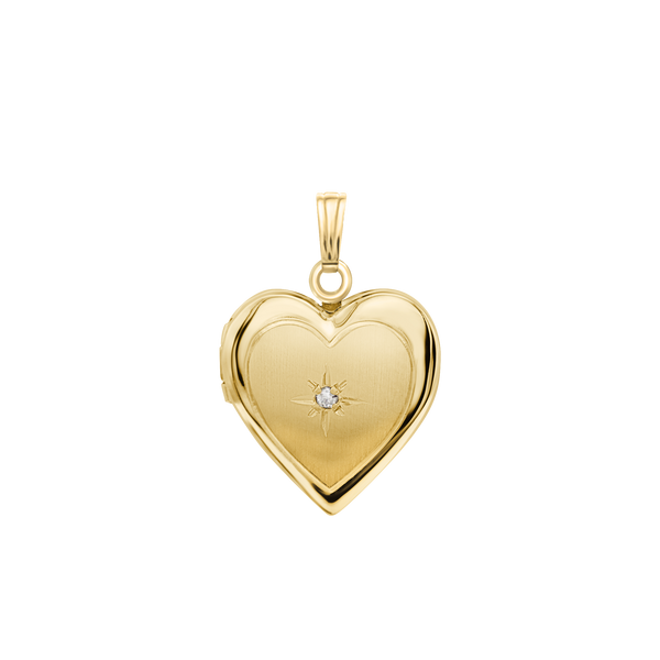 Heart Locket with Diamonds in 14K Gold with Optional Engraving (13 mm - 15 mm)