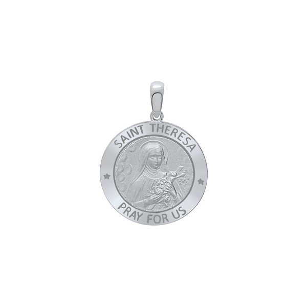 Sterling Silver Round Saint Theresa Medallion (5/8 inch - 1 inch)