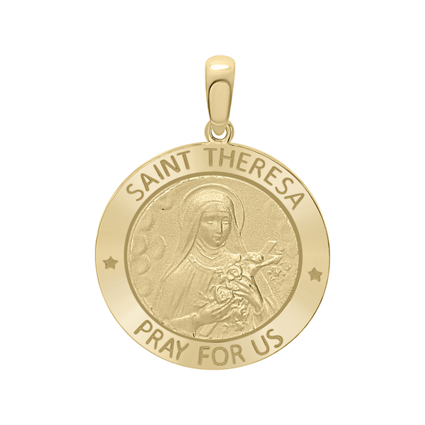 14K Gold Round Saint Theresa Medallion (1 inch)