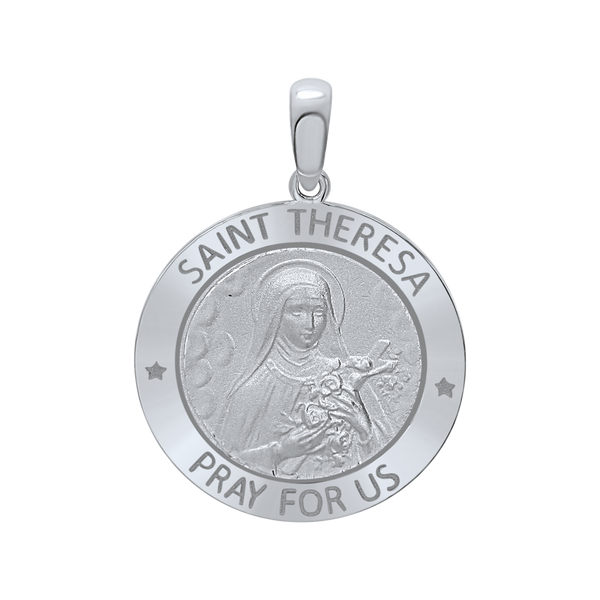 Sterling Silver Round Saint Theresa Medallion (5/8 inch - 1 inch)