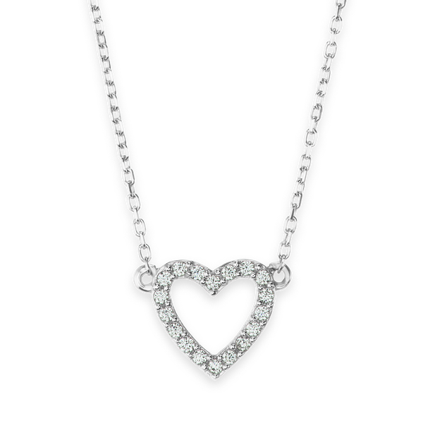 Open Heart Necklace with Cubic Zirconia in Sterling Silver (13 x 10 mm)