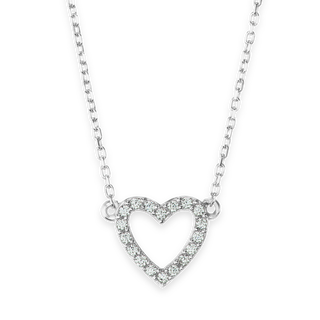Open Heart Necklace with Cubic Zirconia in Sterling Silver (13 x 10 mm)