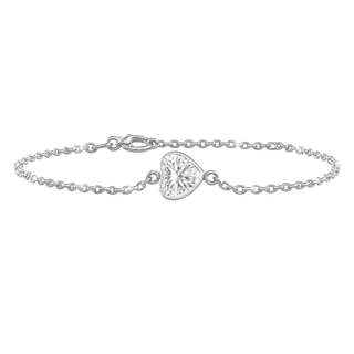 Diamond or Gemstone Heart Bezel Charm in 14K White Diamond Cut Cable Bracelet