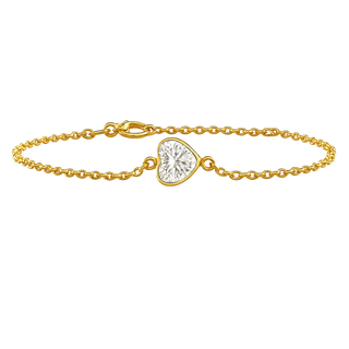 Diamond or Gemstone Heart Bezel Charm in 14K Yellow Round Cable Bracelet