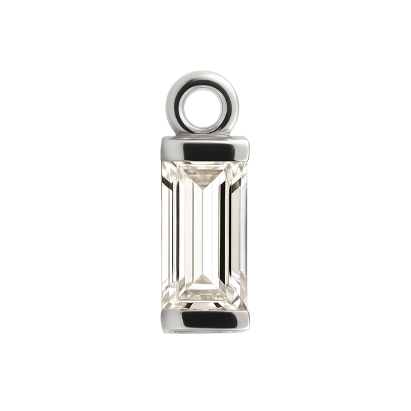 Diamond or Gemstone Baguette Bezel Drop Charm in 14K White Gold