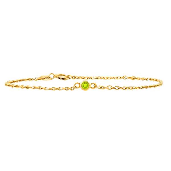 Diamond or Gemstone Round Bezel Charm in 14K Yellow Diamond Cut Cable Bracelet