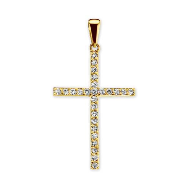 Sterling Silver Classic Roman Cross Pendant with Cubic Zirconia (41 x 22 mm)