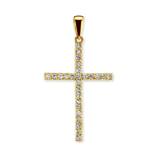 Sterling Silver Classic Roman Cross Pendant with Cubic Zirconia (41 x 22 mm)