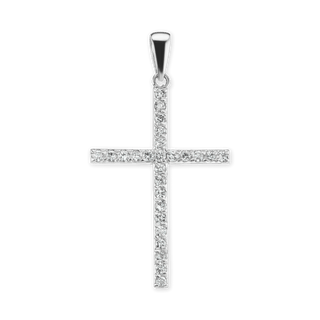 Sterling Silver Classic Roman Cross Pendant with Cubic Zirconia (41 x 22 mm)