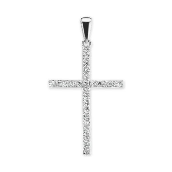 Sterling Silver Classic Roman Cross Pendant with Cubic Zirconia (41 x 22 mm)