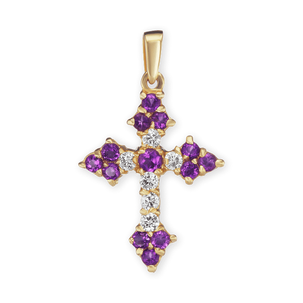 Sterling Silver Trinity Cross Pendant with Purple Cubic Zirconia (27 x 16 mm)