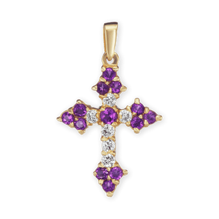 Sterling Silver Trinity Cross Pendant with Purple Cubic Zirconia (27 x 16 mm)