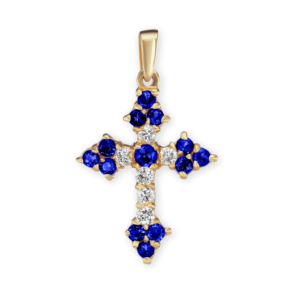 Sterling Silver Trinity Cross Pendant with Dark Blue Cubic Zirconia (27 x 16 mm)