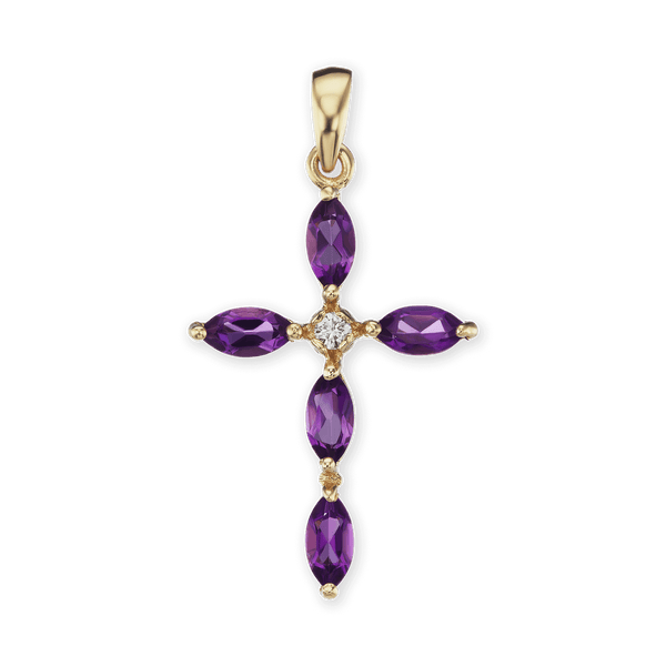 Sterling Silver Marquise Cross Pendant with Purple Cubic Zirconia (33 x 19 mm)