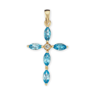 Sterling Silver Marquise Cross Pendant with Light Blue Cubic Zirconia (33 x 19 mm)