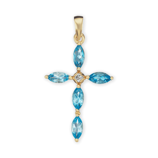 Sterling Silver Marquise Cross Pendant with Light Blue Cubic Zirconia (33 x 19 mm)