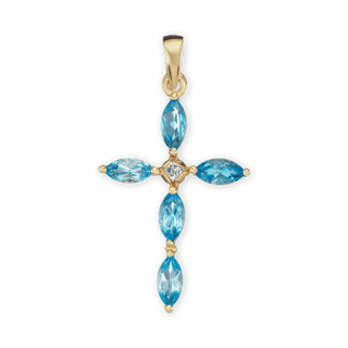 Sterling Silver Marquise Cross Pendant with Light Blue Cubic Zirconia (33 x 19 mm)