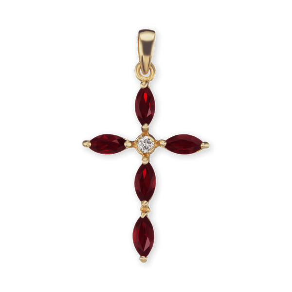 Sterling Silver Marquise Cross Pendant with Red Cubic Zirconia (33 x 19 mm)