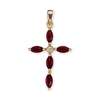 Sterling Silver Marquise Cross Pendant with Red Cubic Zirconia (33 x 19 mm)