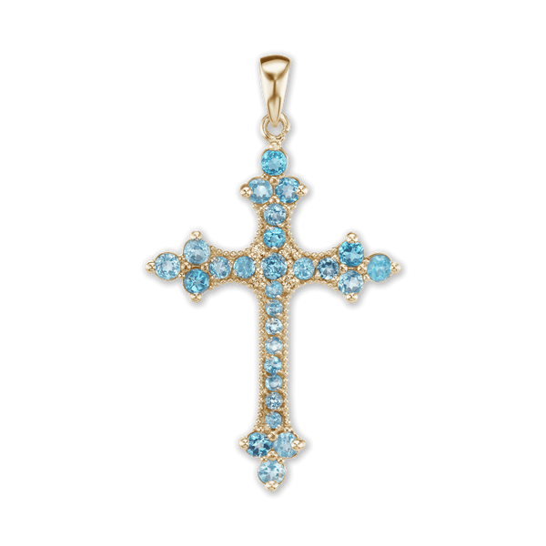 Sterling Silver Trinity Cross Pendant with Light Blue Cubic Zirconia (50 x 30 mm)