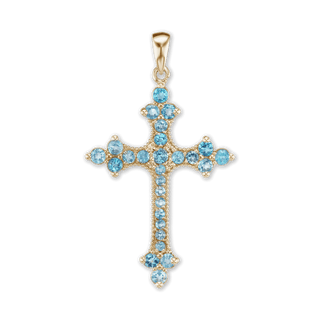 Sterling Silver Trinity Cross Pendant with Light Blue Cubic Zirconia (50 x 30 mm)