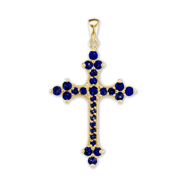 Sterling Silver Trinity Cross Pendant with Dark Blue Cubic Zirconia (50 x 30 mm)