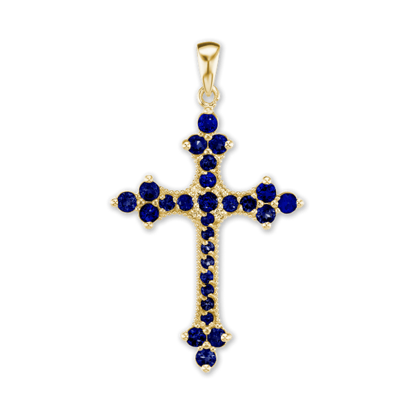 Sterling Silver Trinity Cross Pendant with Dark Blue Cubic Zirconia (50 x 30 mm)