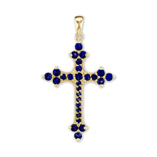 Sterling Silver Trinity Cross Pendant with Dark Blue Cubic Zirconia (50 x 30 mm)