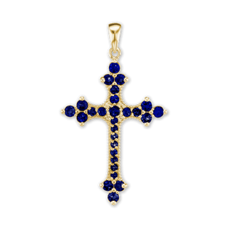 Sterling Silver Trinity Cross Pendant with Dark Blue Cubic Zirconia (50 x 30 mm)