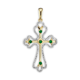 Sterling Silver Trefoil Cross Pendant with Green Cubic Zirconia (49 x 27 mm)