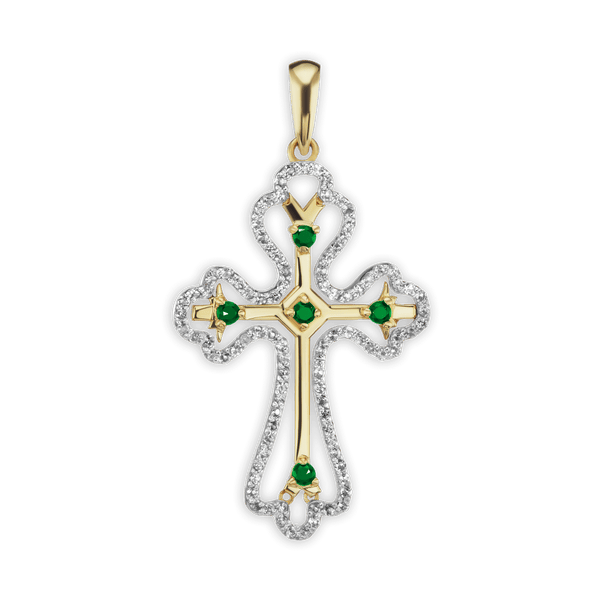 Sterling Silver Trefoil Cross Pendant with Green Cubic Zirconia (49 x 27 mm)