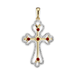 Sterling Silver Trefoil Cross Pendant with Orange Cubic Zirconia (49 x 27 mm)