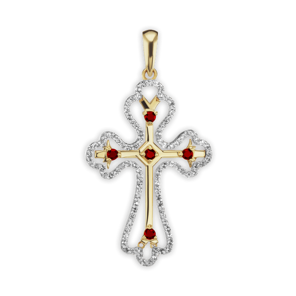 Sterling Silver Trefoil Cross Pendant with Orange Cubic Zirconia (49 x 27 mm)