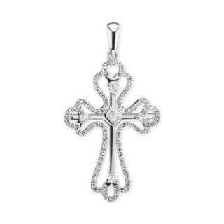 Sterling Silver Trefoil Cross Pendant with Cubic Zirconia (49 x 27 mm)