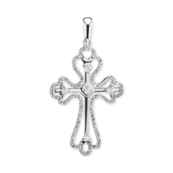 Sterling Silver Trefoil Cross Pendant with Cubic Zirconia (49 x 27 mm)