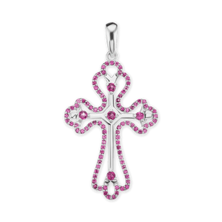Sterling Silver Trefoil Cross Pendant with Pink Cubic Zirconia (49 x 27 mm)