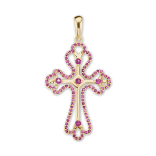 Sterling Silver Trefoil Cross Pendant with Pink Cubic Zirconia (49 x 27 mm)