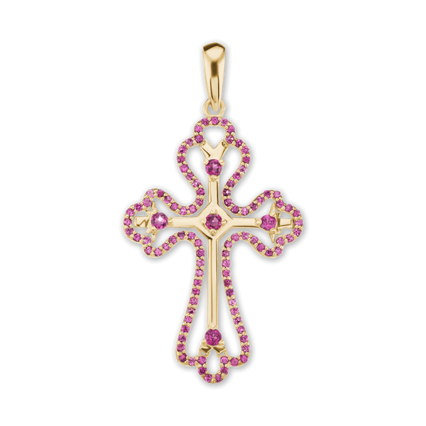 Sterling Silver Trefoil Cross Pendant with Pink Cubic Zirconia (49 x 27 mm)