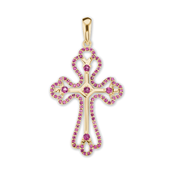 Sterling Silver Trefoil Cross Pendant with Pink Cubic Zirconia (49 x 27 mm)