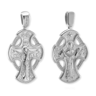 Sterling Silver Two-Tone Byzantine Double-Sided Cross and Crucifix Pendant (36 x 18 mm)