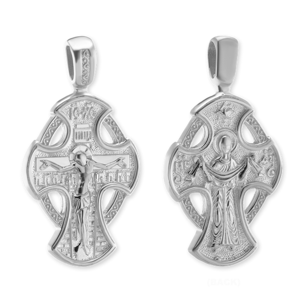 Sterling Silver Two-Tone Byzantine Double-Sided Cross and Crucifix Pendant (36 x 18 mm)