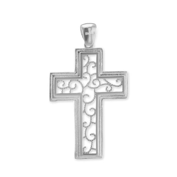 Sterling Silver Scroll Cross Pendant (37 x 20 mm - 47 x 26 mm)