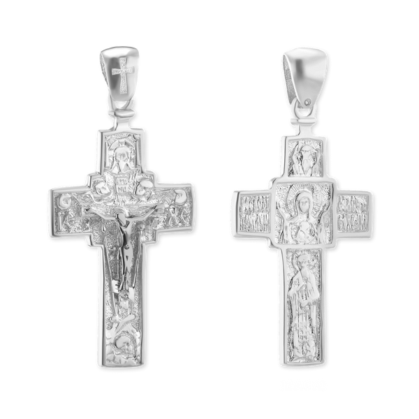 Sterling Silver Two-Tone Byzantine Double-Sided Cross and Crucifix Pendant (45 x 21 mm)