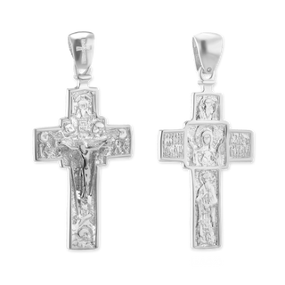 Sterling Silver Two-Tone Byzantine Double-Sided Cross and Crucifix Pendant (45 x 21 mm)