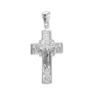 Sterling Silver Two-Tone Byzantine Double-Sided Cross and Crucifix Pendant (45 x 21 mm)