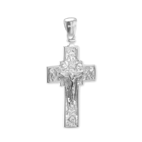 Sterling Silver Two-Tone Byzantine Double-Sided Cross and Crucifix Pendant (45 x 21 mm)